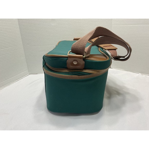 Jaguar Vintage Travel Vanity Case Forest Green Canvas Makeup Train Bag Brown Tri - Picture 11 of 13